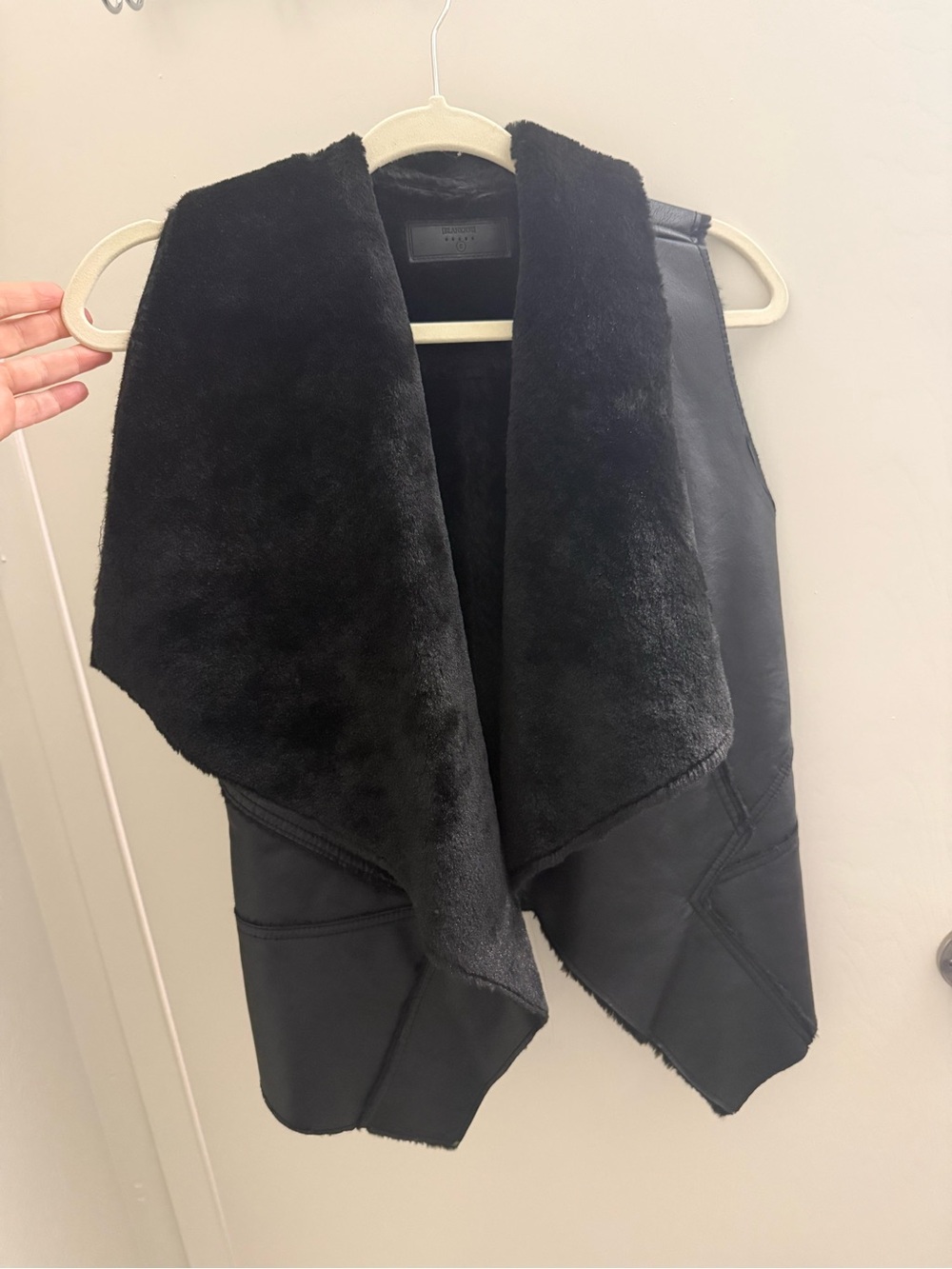 Faux-Shearling Draped Vest - Black